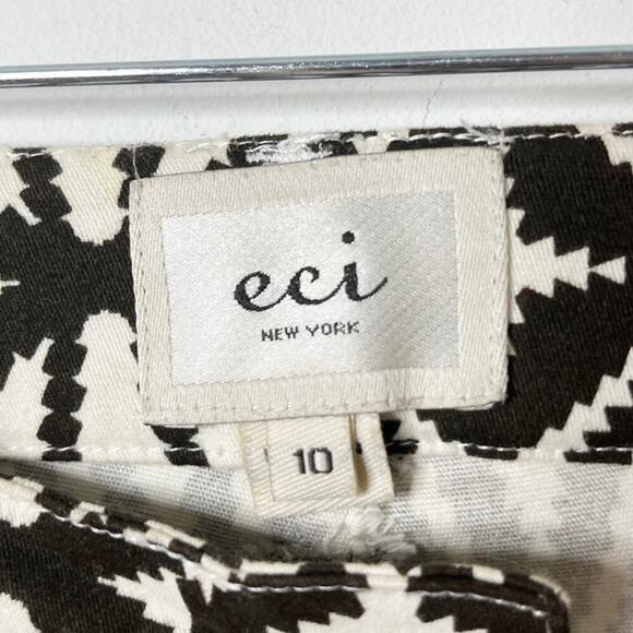 eci Women's Ankle Zip Pants 10 Brown & White Geometric Pattern Skinny Mid Rise - Picture 6 of 8